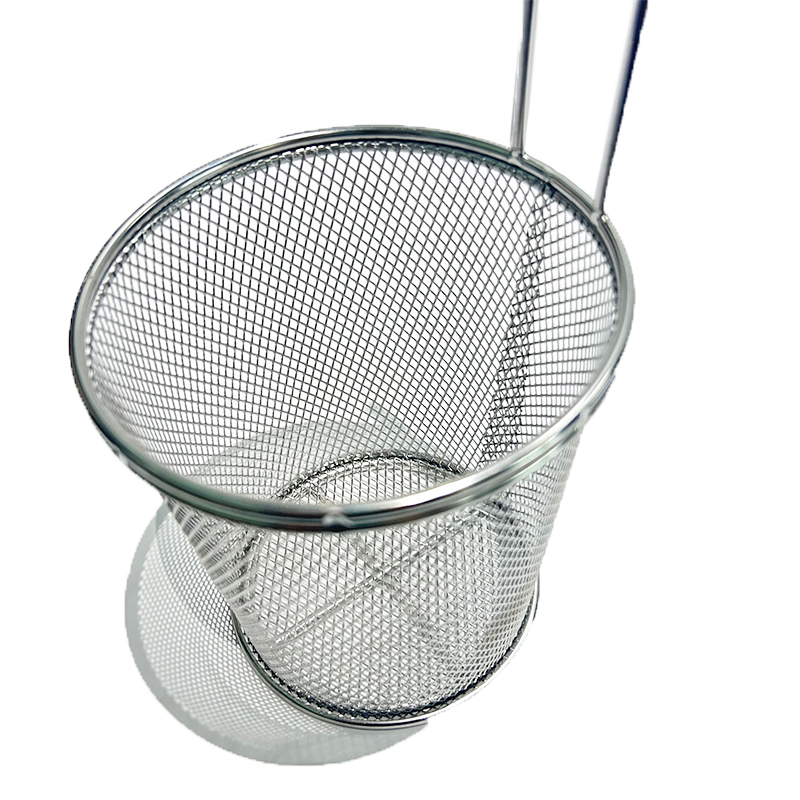 Stainless Steel Round Durable Long Handle Fried Leaky Basket Kitchen and Dining Room