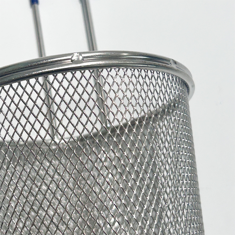 Stainless Steel Round Durable Long Handle Fried Leaky Basket Kitchen and Dining Room