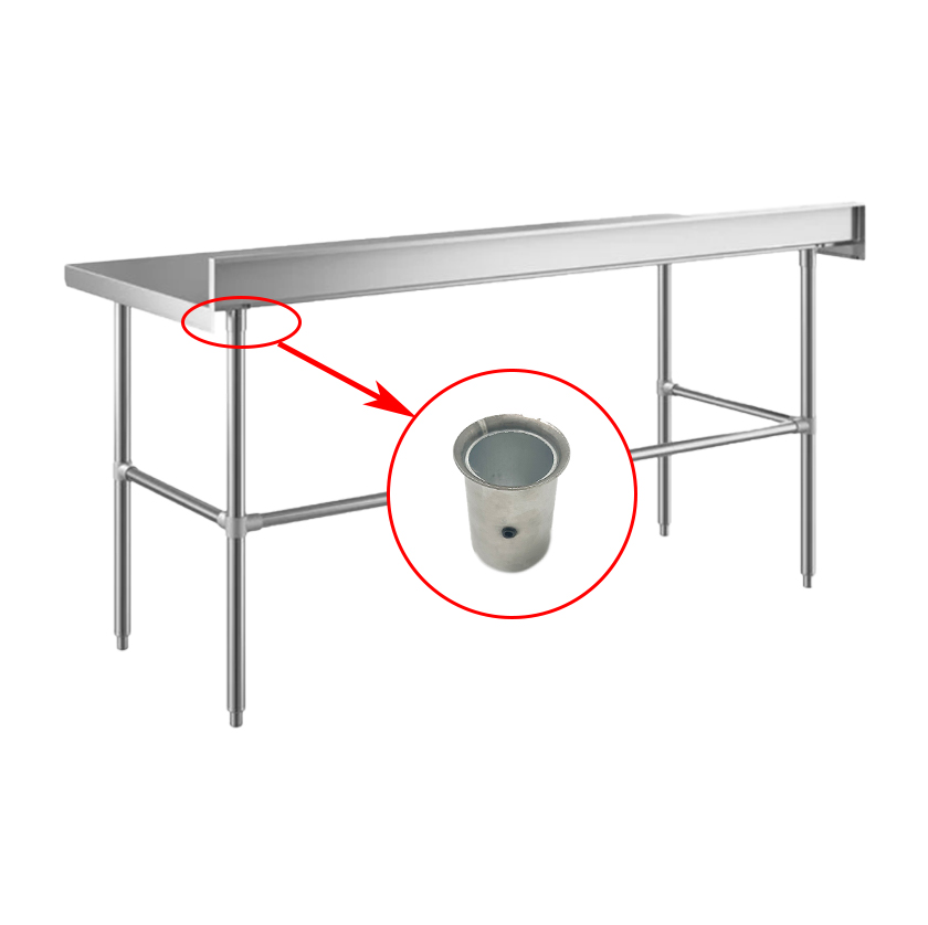 41mm stainless steel support cup, commonly used in kitchen table legs. Provides internal pipe fixation and strengthens structural durability.